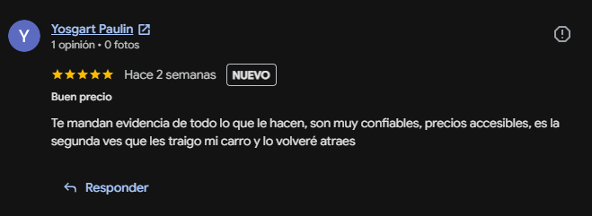 Reseña de Yosgart Paulin en Google Maps