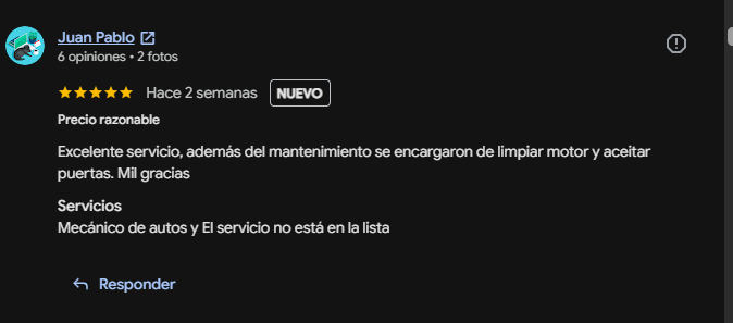 Reseña de Juan Pablo en Google Maps