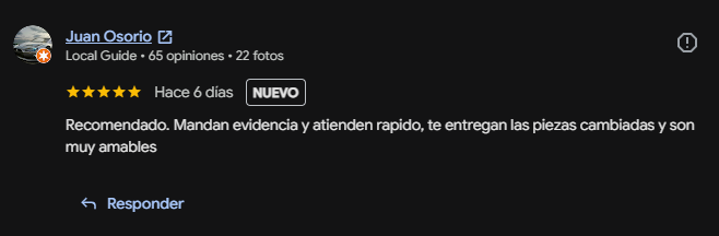 Reseña de Juan Osorio en Google Maps